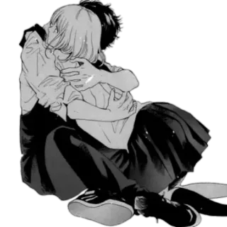 ♥️ abrazo, anime, manga, pareja, blanco y negro telegram sticker