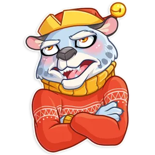 🙄 สัตว์, การ์ตูน, เสือดาวหิมะ, เสื้อสเวตเตอร์, โกรธ, สีหน้า whatsapp sticker