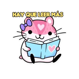 📘 HAY QUE LEER MÁS chuột hamster, sách, đọc sách, dễ thương, kawaii, động vật, hình minh họa telegram sticker