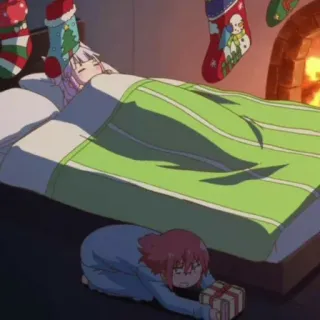 🍮 noël, anime, vacances, cadeau, dormir, cheminée, chaussettes telegram sticker