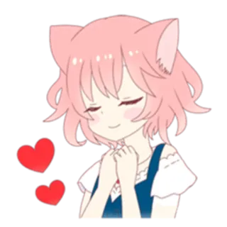 ❤ anime, fofo, kawaii, garota gato, coração, cabelo rosa telegram sticker