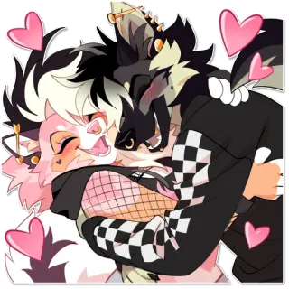 🩷 furry, anthropomorphic, hug, hearts, love, cute, affectionate, fictional characters whatsapp sticker