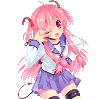 😉 Anime, pinke Haare, süß, Mädchen, Cartoon, Charakter telegram sticker
