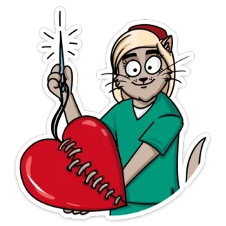 💔 cat, heart, love, sewing, broken, cartoon telegram sticker
