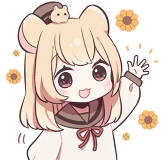 👋 kawaii, anime, imut, karakter, gadis, beruang, bunga matahari telegram sticker