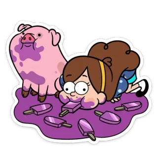 🍦 Mabel Pines Gravity Falls Мэйбл Пайнс, Ваддлз, Гравити Фолз, мультфильм, эскимо, фиолетовый, свинья telegram sticker