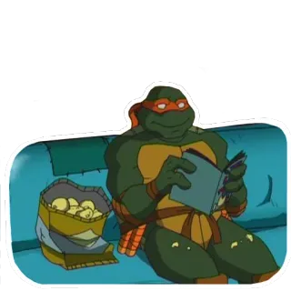 📓 Michelangelo Teenage Mutant Ninja Turtles turtle, ninja, cartoon, reading, relaxed telegram sticker