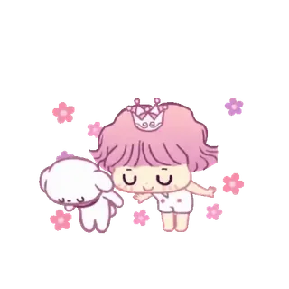 💕 Cartone animato, Carino, Cane, Ragazza, Fiori telegram sticker