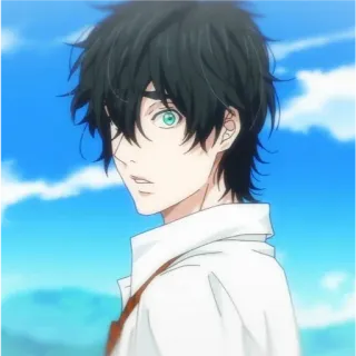 😟 anime, menino, retrato, personagem, olhos verdes telegram sticker