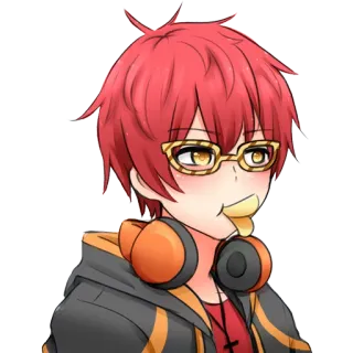 😒 707 Mystic Messenger anime, character, 707, mystic messenger, glasses, chibi telegram sticker