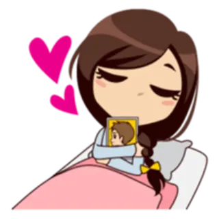 😍 Dessin animé, Fille, Lit, Amour, Coeurs, Romance whatsapp sticker
