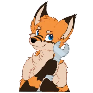 🦊 Furry, Rubah, Kunci Inggris, Kartun, Mekanik telegram sticker