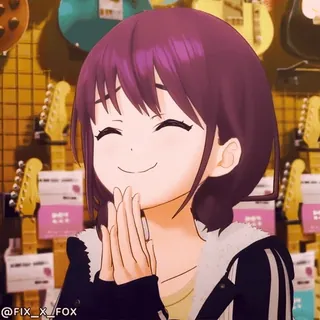 ๐ Hoshino Ichika Project Sekai Colorful Stage! Hoshino Ichika, Project Sekai, anime girl, purple hair, smiling, musical instruments, cute, guitar shop whatsapp sticker