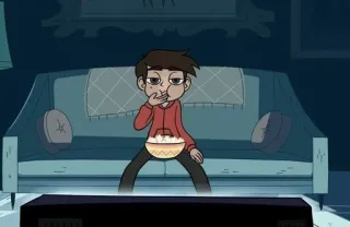 🦧 Marco Diaz Star vs. the Forces of Evil cartoon, eating, couch, popcorn, Marco, Diaz telegram sticker