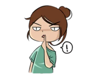 😶 femme, dessin animé, chut, silence, calme, exclamation, alerte whatsapp sticker