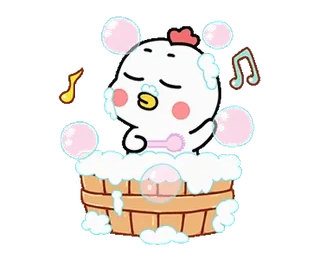 🛁 ไก่, อาบน้ำ, ฟอง, การ์ตูน, น่ารัก, คาวาอิ, อนิเมชั่น telegram sticker