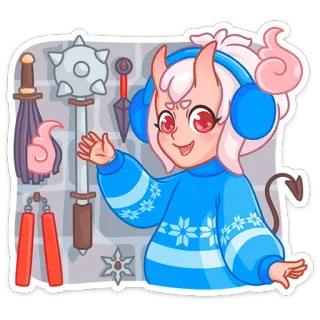 😏 Anime, Fille démon, Armes, Casque, Fantasy, Mignon whatsapp sticker