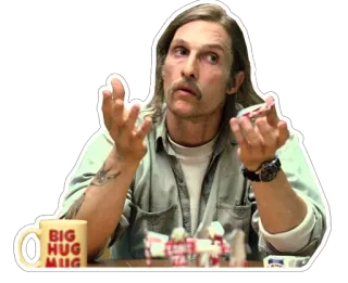 😶 BIG HUG MUG мэттью макконахи, мем, реакция, смущен, перекус telegram sticker