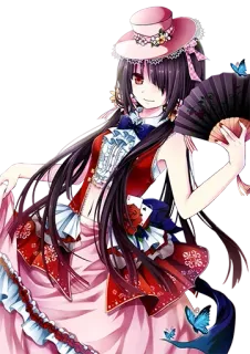 😊 Anime, Ragazza, Cappello, Vestito, Fan, Fiori telegram sticker