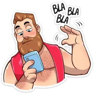 😒 BLA BLA BLA homme, ennuyé, téléphone, parlant, dessin animé, roux, barbe, autocollant whatsapp sticker