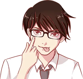 😜 gesto offensivo, anime, ragazzo, occhiali, lingua di fuori telegram sticker