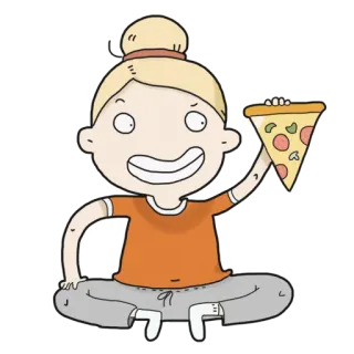 👧 wanita, pizza, makanan, makan, duduk, kartun, stiker telegram sticker