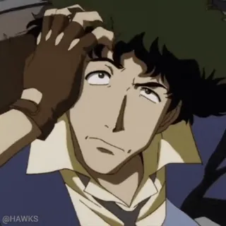 🤨 Spike Spiegel Cowboy Bebop anime, thinking, space, bounty hunter telegram sticker