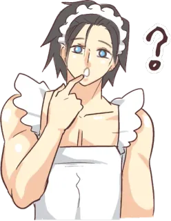 🤨 메이드, 애니메이션, 물음표, 혼란스러움, 생각, 남자, 코스튬 whatsapp sticker