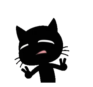 ✌️ gato, signo de la paz, dibujos animados, negro whatsapp sticker