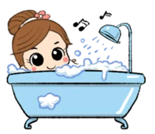 🛀 Desenho animado, Banho, Espuma, Fofo, Garota, Chuveiro telegram sticker