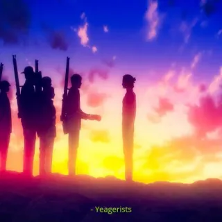 ✖️ Yeagerists Anime, L'attacco dei giganti, Soldati, Tramonto, Militare telegram sticker