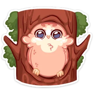 😐 сова, милый, дерево, животное, наклейка, мультфильм telegram sticker