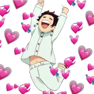 😁 Tanjiro Kamado Demon Slayer anime, cute, hearts, celebration, cartoon, happy, love telegram sticker