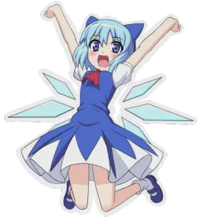 🙌 Cirno Touhou Project อนิเมะ, นางฟ้า, น่ารัก, แฟนอาร์ต, สีฟ้า, ผู้หญิง, น้ำแข็ง, ปีก telegram sticker