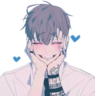 🙈 Anime, Junge, lächelnd, süß, Sticker, Herzen whatsapp sticker