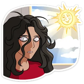 😴 sticker, woman, exhausted, sun, sleepy, morning, cartoon, window telegram sticker