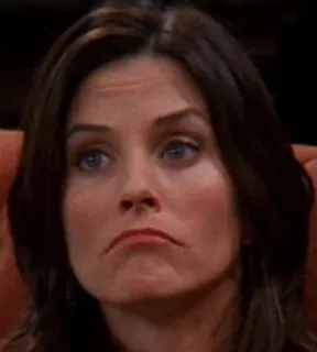 🤔 Monica Geller Friends tv show, sitcom, Monica, Courteney Cox, emotion, sad, frown telegram sticker