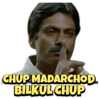 🌟 CHUP MADARCHOD BILKUL CHUP cisza, zamknij się, indyjski, bollywood, palec, zły telegram sticker