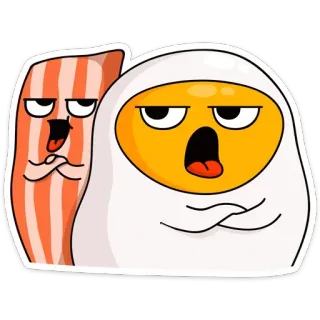 😒 daging asap, telur, kartun, makanan, sarapan, pemarah, stiker telegram sticker