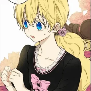 🎀 chica anime, rubia, ojos azules, lazo rosa, dibujos animados, personaje whatsapp sticker