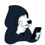 🤔 dog, grim reaper, thinking, phone, hood telegram sticker