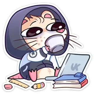☕️ cartoon, sticker, possum, tired, office, student telegram sticker