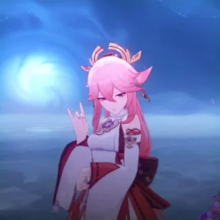 🔮 Yae Miko Genshin Impact 애니메이션, 여자, 비디오 게임, 뿔, 캐릭터 whatsapp sticker