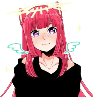 🥺 Аниме девушка, Каваий, Милый, Розовые волосы, Ангел, Гало, Крылья whatsapp sticker