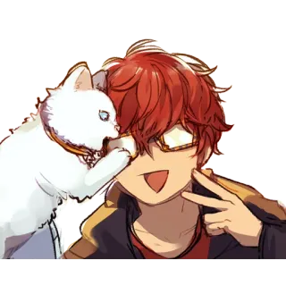 😀 Saeyoung Choi Mystic Messenger anime, cat, cartoon, cute, character, glasses telegram sticker