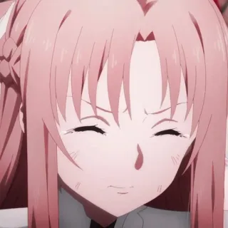 🥨 Asuna Yuuki Sword Art Online anime, Sword Art Online, Asuna, roze haar, verdrietig, huilen, Yuuki telegram sticker