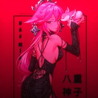 🔮 Yae Miko YaE mIkO 八重神子 애니메이션, 분홍 머리, 여우, 원신, 비디오 게임 캐릭터 whatsapp sticker