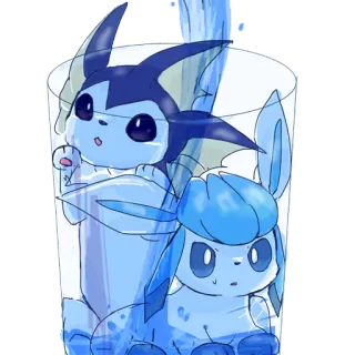 💧 pokemon, vaporeon, glaceon, eau, verre, mignon telegram sticker