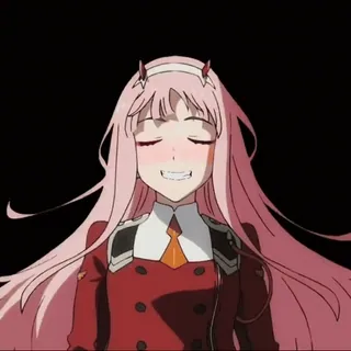 🌟 Zero Two Darling in the Franxx Anime, Personnage, Zero Two, Cheveux roses, Cornes, Darling in the Franxx, Waifu telegram sticker