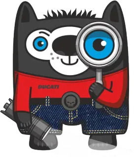 🔦 Ducati desenho animado, personagem, lupa, jeans, lobo, Ducati telegram sticker